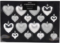 Boule de Noël cœur argent incassable 16 pièces décoration pailletée