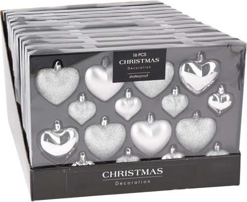 Boule de Noël cœur argent incassable 16 pièces décoration pailletée-2