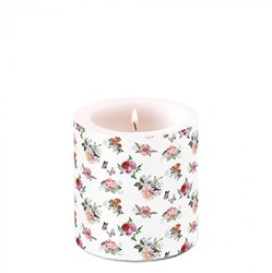 Bougie décorative Ambiente Charlotte White motif floral paraffine