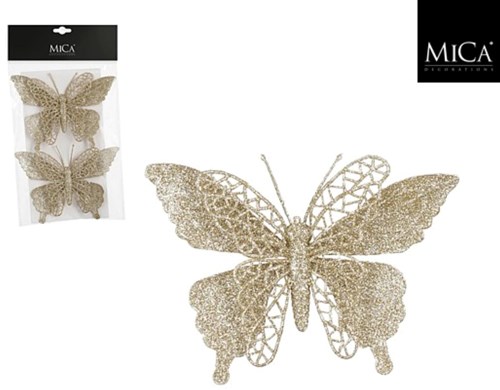 MiCa décoration clip papillon champagne 2 pièces 16x11cm luxe
