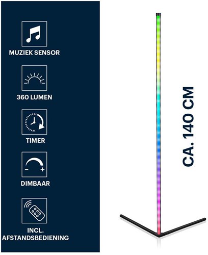 Edco lampe d'angle LED avec télécommande - lampe sur pied RGB 140 cm - éclairage d'ambiance-3