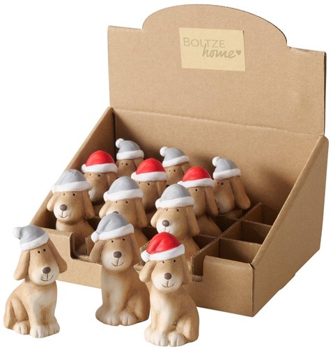 Boltze Home chien de Noël décoration céramique marron figurine 7 cm