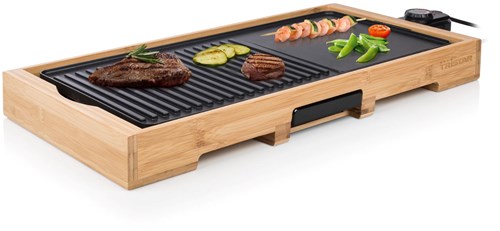 Gril XL en bambou - Plaque de cuisson Tristar antiadhésive 2200W-2