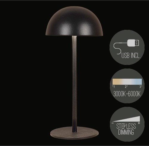 Anna's Collection lampe de table USB noire LED rechargeable dimmable 9,5x22cm