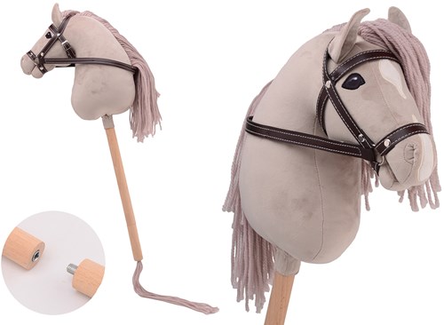 Johntoy cheval bâton deluxe - jouet cheval hobby suédine beige 80 cm