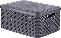 Curver panier de rangement plastique 18L avec couvercle anthracite - élégant et pratique-2