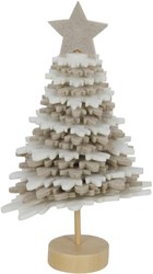 Beeld vilt kerstboom 16cm beige/wit