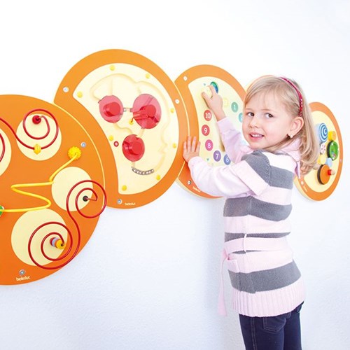 Beleduc jouet mural en bois chenille tête jouet éducatif 53 cm-3