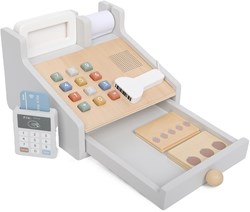 Atan caisse enregistreuse jouet en bois avec scanner et terminal de paiement - jeu éducatif
