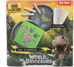 Craie de trottoir Dino avec pochoirs - World of Dinosaurs, 10 pièces, jouet craie