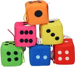 Dé jouet dé en peluche multicolore 7cm avec cordon d'accroche
