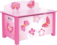 Playwood banc à jouets en bois papillon - coffre de rangement rose pour enfants