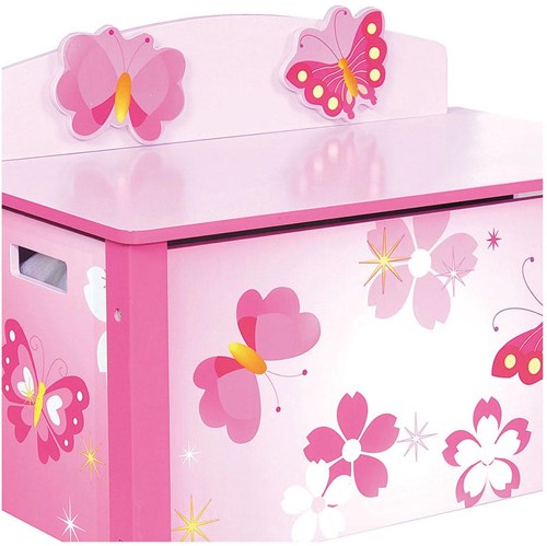 Playwood banc à jouets en bois papillon - coffre de rangement rose pour enfants-2