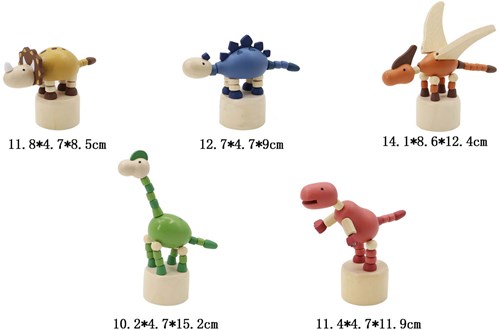 Playwood jouet en bois figurine à pousser dinosaure coloré-3