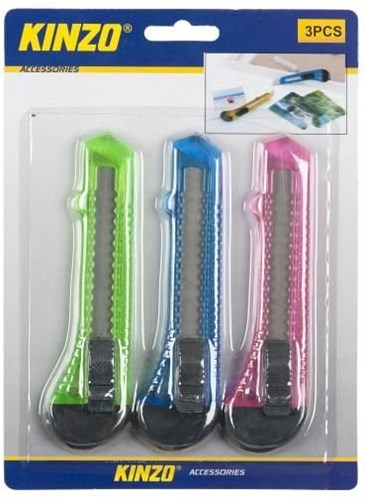Couteau de loisir set cutter plastique 3 pièces multicolore lame sécable-2