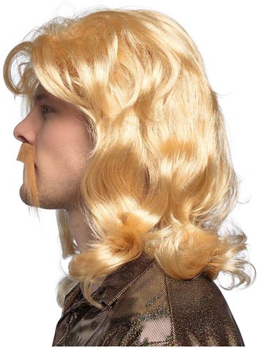 Boland perruque Barry blonde ondulée longue avec moustache pour adultes-3