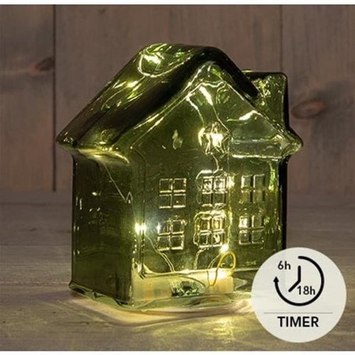 Anna's Collection maison LED verre vert 14cm objet lumineux décoratif