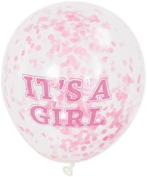 Ballons confettis Babygirl 30cm transparents roses 6 pièces babyshower