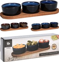 Excellent Houseware set de service en céramique sur plateau en bois 4 pièces bleu