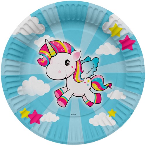 Folat - Assiettes en papier licorne 23cm pour fête d'enfants, 8 pièces-2