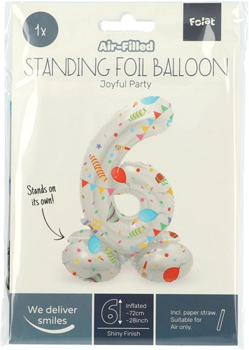 Folat ballon en aluminium chiffre 6 Joyful Party debout 72cm anniversaire