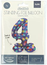 Folat ballon en aluminium chiffre 4 Colorful Dots debout 72cm anniversaire