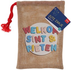 Folat pochette cadeau en jute Bienvenue Sint & Pieten Sinterklaas 18x25cm