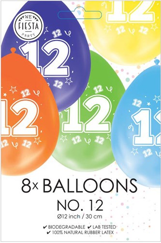 Globos ballons anniversaire 12 ans - impression double face - lot de 8