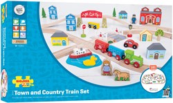 BigJigs train en bois ville et campagne - jouet 101 pièces