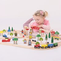 BigJigs train en bois ville et campagne - jouet 101 pièces-3
