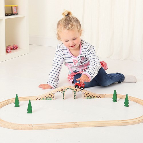 BigJigs pont en bois pour train avec 3 arches - pont jouet-3
