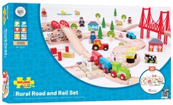 BigJigs train en bois campagne - circuit de train et route jouet