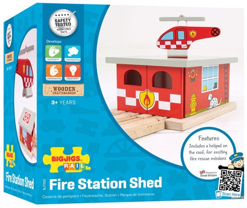 Bigjigs ensemble train en bois caserne de pompiers avec héliport