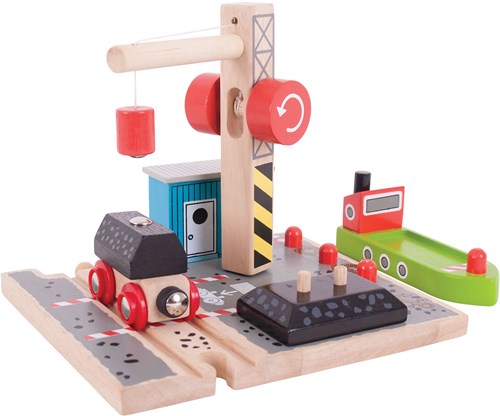 BigJigs set de train en bois - station de chargement de charbon portuaire-2