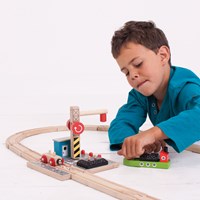 BigJigs set de train en bois - station de chargement de charbon portuaire-3