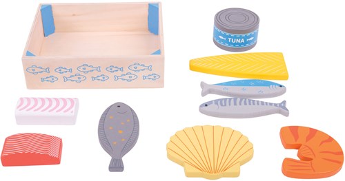 BigJigs caisse en bois avec poissons - accessoire cuisine jouet-3