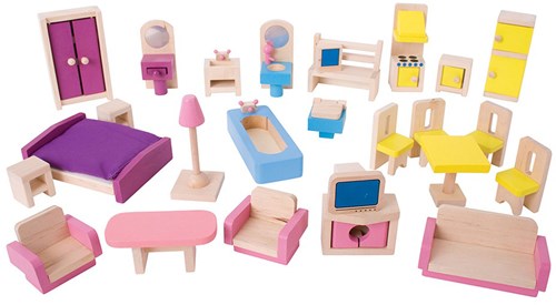 BigJigs ensemble de meubles maison de poupée accessoires en bois-2