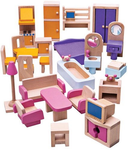 BigJigs ensemble de meubles maison de poupée accessoires en bois-3