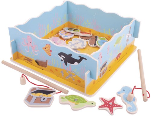 BigJigs jeu de pêche en bois jeu magnétique avec base-2