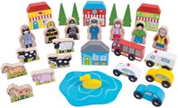 BigJigs accessoires pour circuit de train en bois - Set d'extension figurines & bâtiments-2