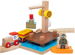 BigJigs accessoire train en bois quai à grue, canot et plongeur jouet
