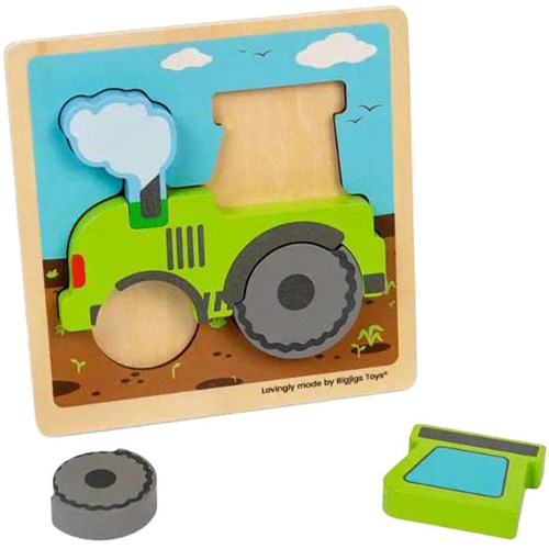 BigJigs puzzle en bois tracteur - jouet pour tout-petits - 5 pièces-2
