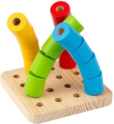 BigJigs jouet d'empilage en bois plateau à chevilles bancal Montessori 17 pièces
