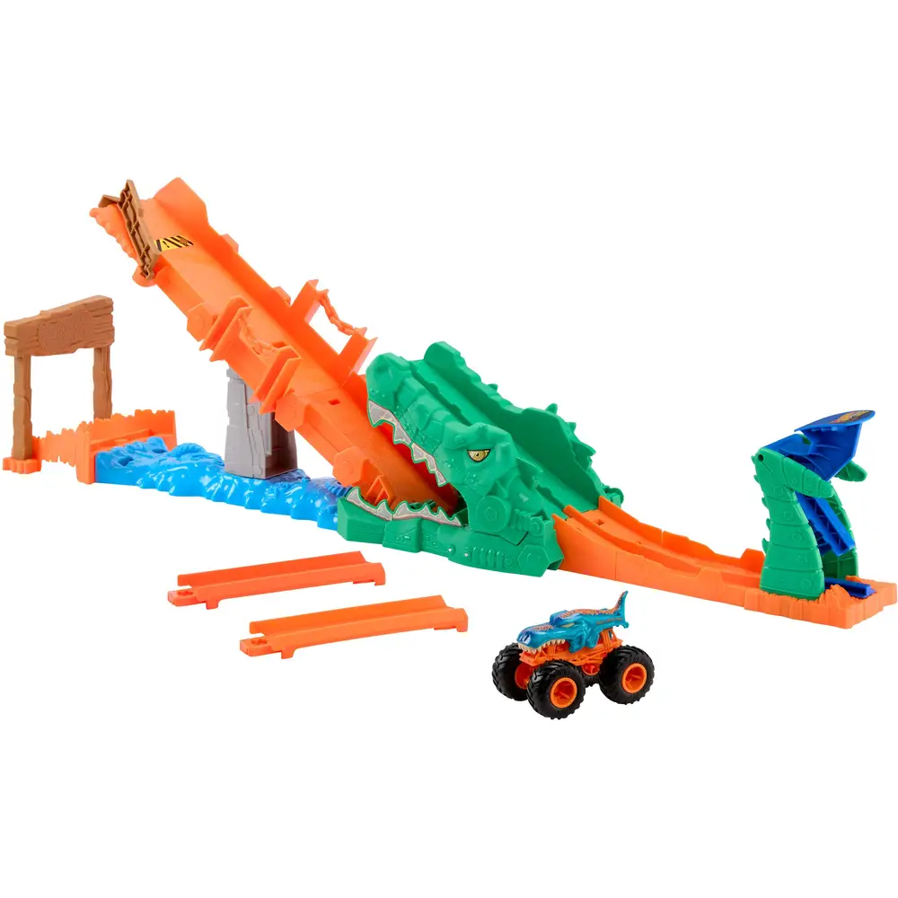Hot Wheels Monster Trucks Coffret Circuit Défi Crocodile Crash