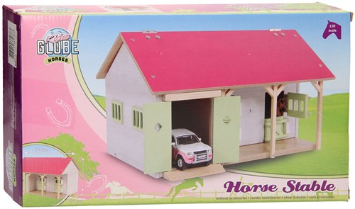 Kids Globe écurie avec 2 stalles et hangar 1:32 34x22x19cm rose