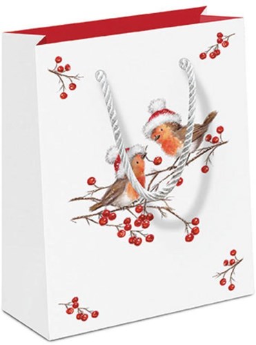 Ambiente sac cadeau Noël rouges-gorges - sac cadeau festif Noël