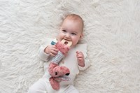 Mom's Care SOFT BABY TOYS Squezze Jami dog with teether pastel pink 4