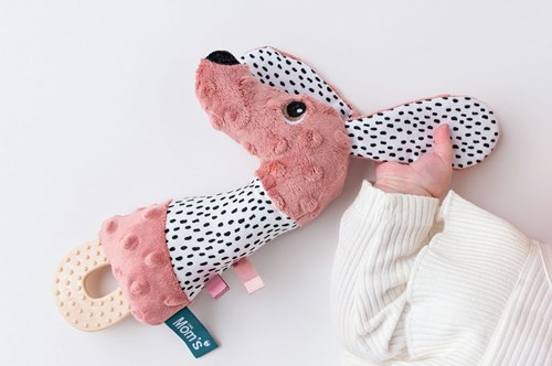 Mom's Care SOFT BABY TOYS Squezze Jami dog with teether pastel pink 5