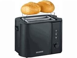 Severin Grille-pain noir mat inox 800W avec support à pain