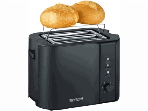 Severin Grille-pain noir mat inox 800W avec support à pain